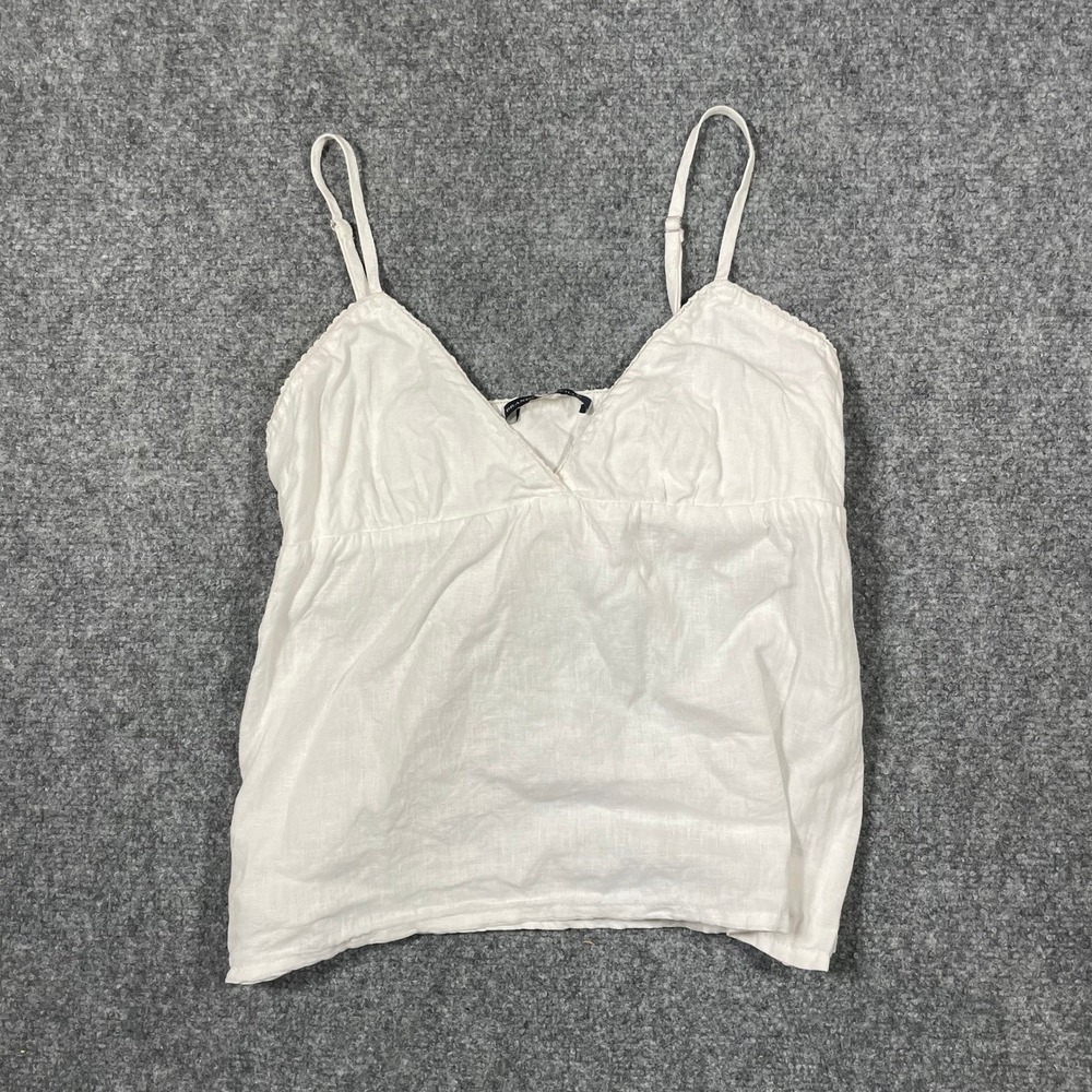 Brandy Melville Camisole Womens One‎ Size White Linen Tie Back Boho V-Neck Top